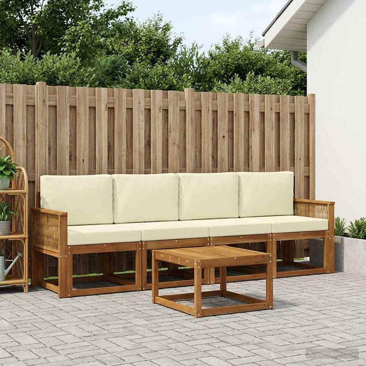 Udendørs sofagruppe 5 pcs Naturlig og Fløde Polyester