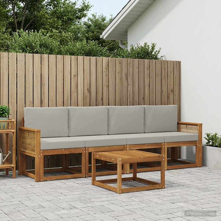 Udendørs sofagruppe 5 pcs Naturfarvet og lysegrå Polyester