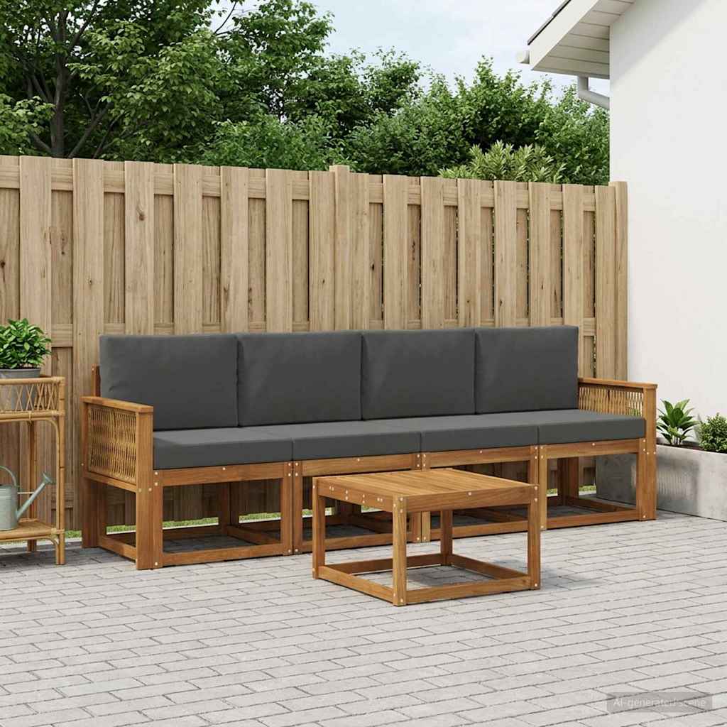 Udendørs sofagruppe 5 pcs Naturlig og Antracit Polyester