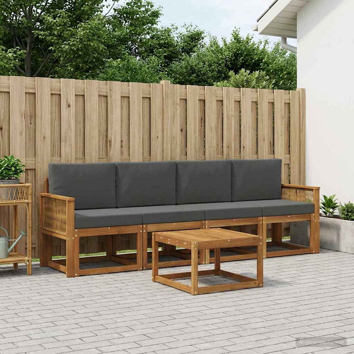 Udendørs sofagruppe 5 pcs Naturlig og Antracit Polyester