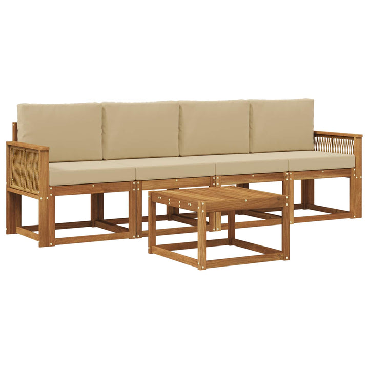 Udendørs sofagruppe 5 pcs Naturlig og Beige Polyester