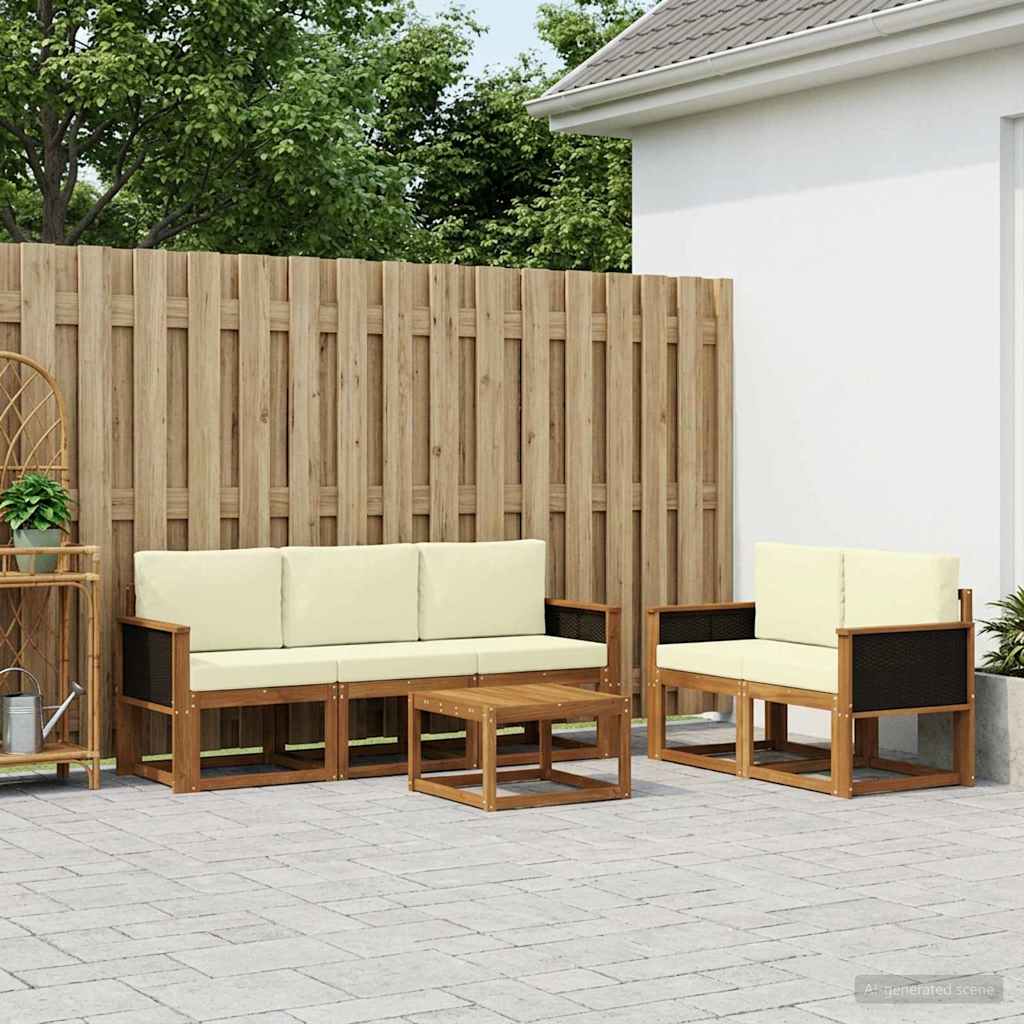 Udendørs sofagruppe med pude 6 pcs Naturlig og Fløde