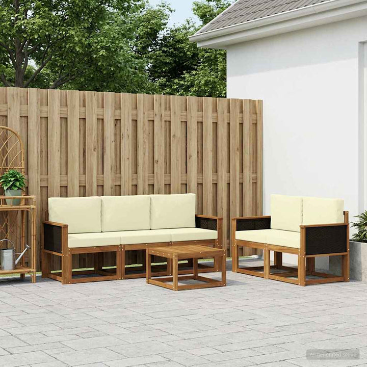 Udendørs sofagruppe med pude 6 pcs Naturlig og Fløde