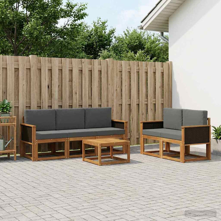 Udendørs sofagruppe med pude 6 pcs Naturlig og Antracit