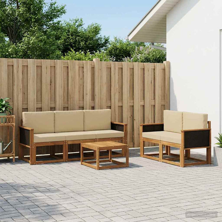 Udendørs sofagruppe med pude 6 pcs Naturfarvet