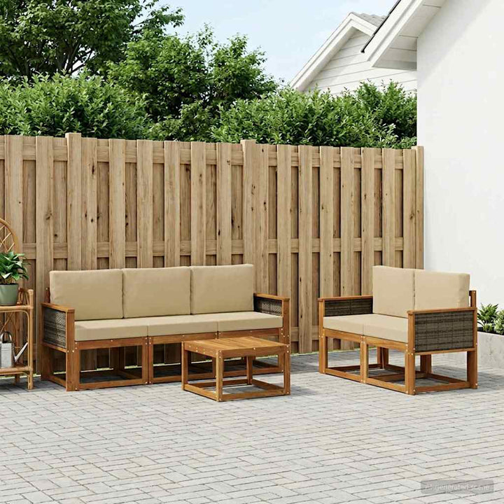 Udendørs sofagruppe med pude 6 pcs Naturfarvet