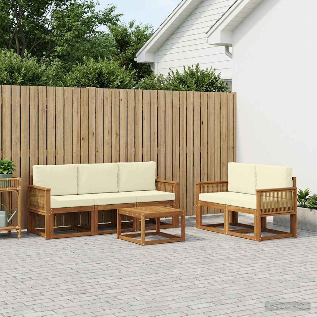 Udendørs sofagruppe 6 pcs Naturlig og Fløde Polyester