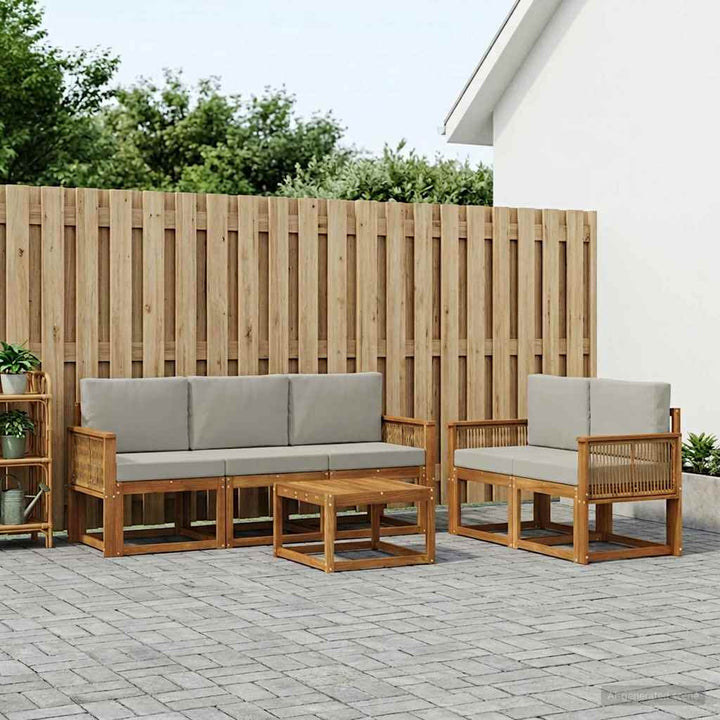 Udendørs sofagruppe 6 pcs Naturfarvet og lysegrå Polyester