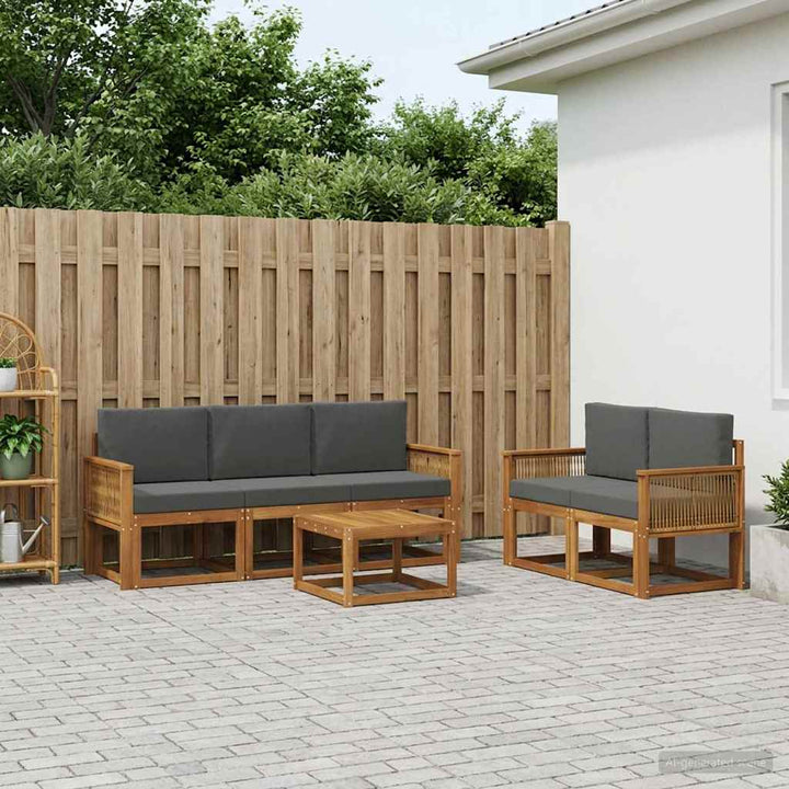 Udendørs sofagruppe 6 pcs Naturlig og Antracit Polyester