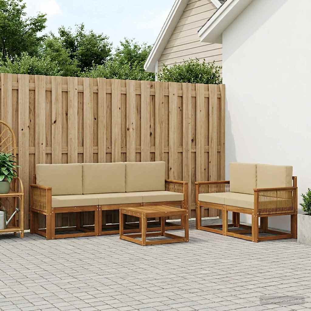 Udendørs sofagruppe 6 pcs Naturlig og Beige Polyester