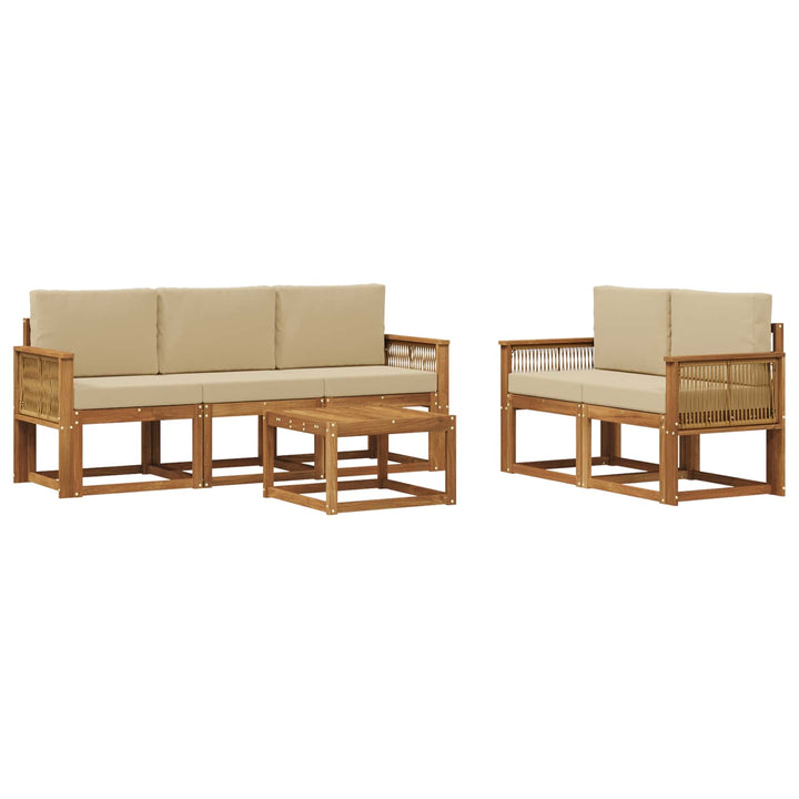 Udendørs sofagruppe 6 pcs Naturlig og Beige Polyester