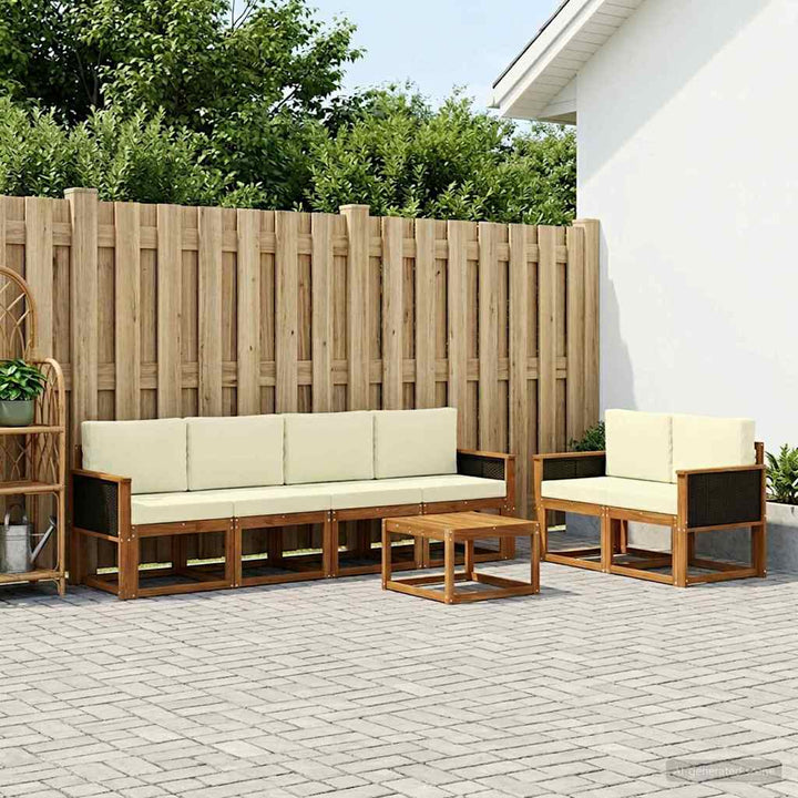 Udendørs sofagruppe med pude 6 pcs Naturlig og Fløde