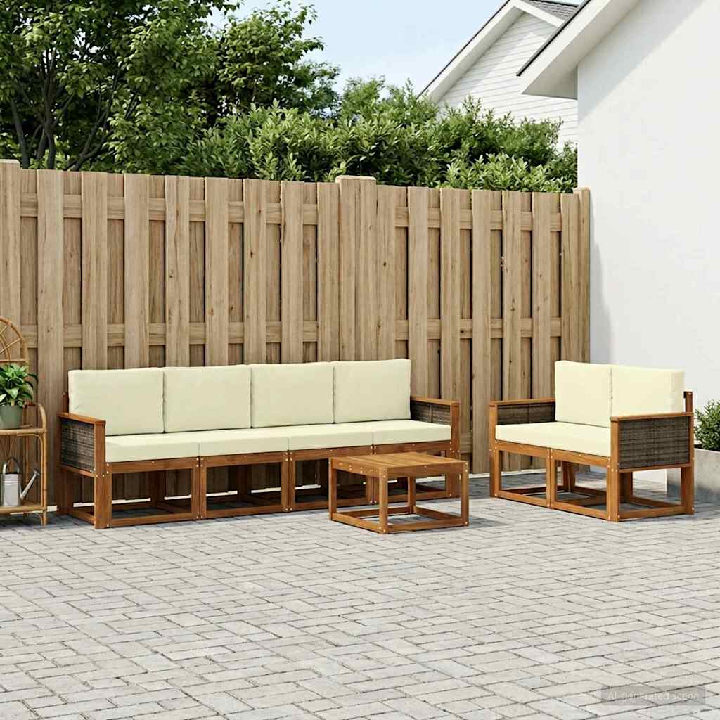Udendørs sofagruppe med pude 6 pcs Naturlig og Fløde
