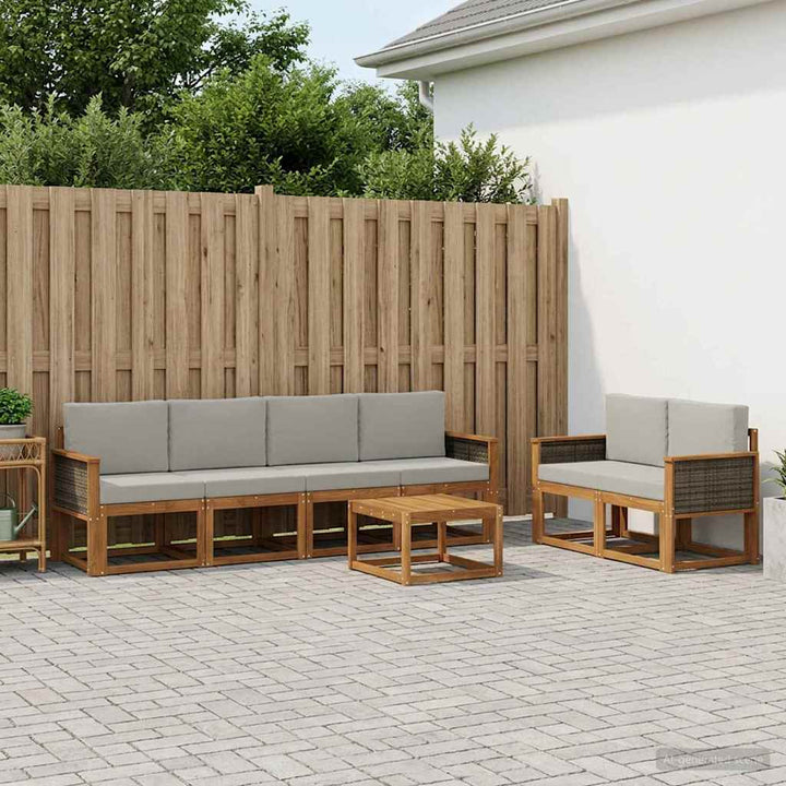 Udendørs sofagruppe med pude 6 pcs Naturfarvet og lysegrå