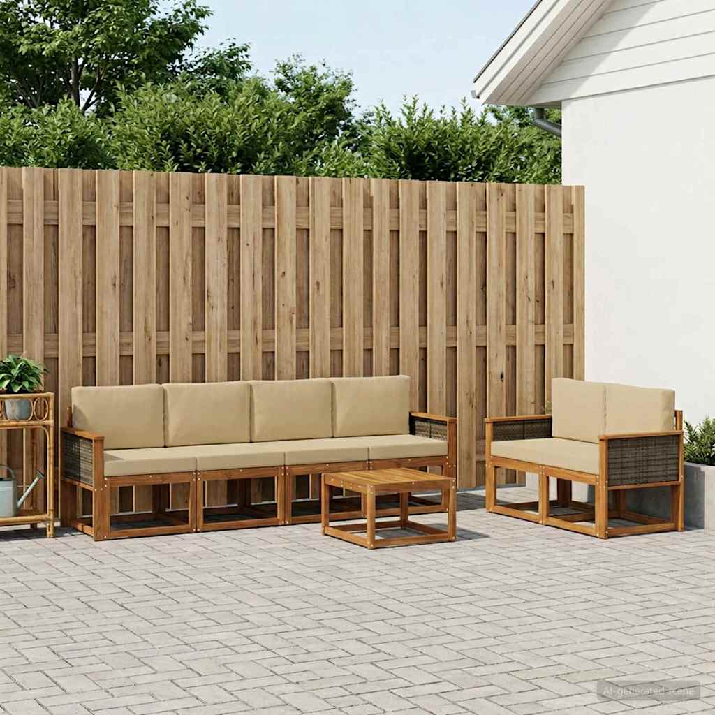 Udendørs sofagruppe med pude 6 pcs Naturfarvet
