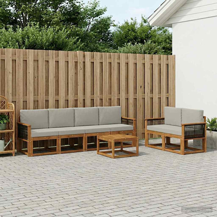 Udendørs sofagruppe med pude 6 pcs Naturfarvet og lysegrå