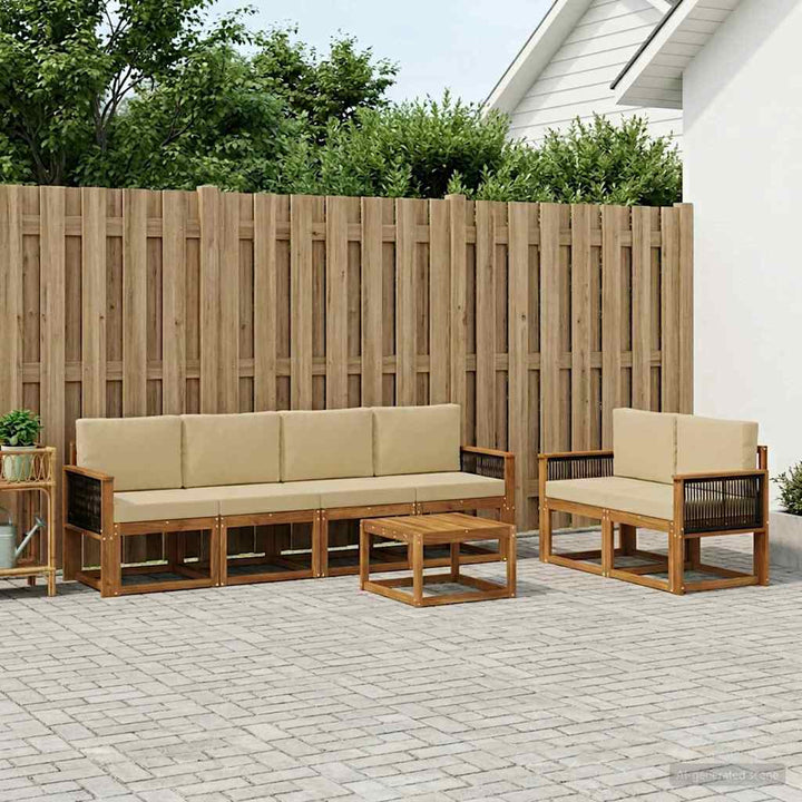 Udendørs sofagruppe med pude 6 pcs Naturfarvet