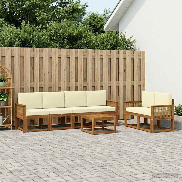Udendørs sofagruppe med pude 7 pcs Naturlig og Fløde Polyester