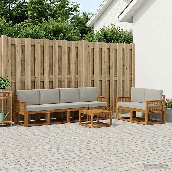 Udendørs sofagruppe 7 pcs Naturfarvet og lysegrå Polyester