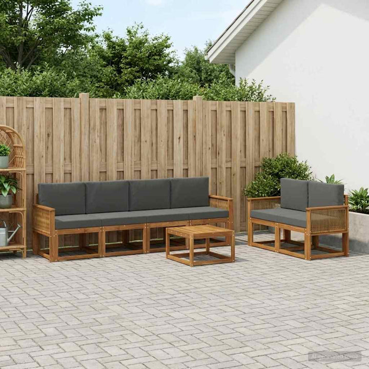 Udendørs sofagruppe 7 pcs Naturlig og Antracit Polyester
