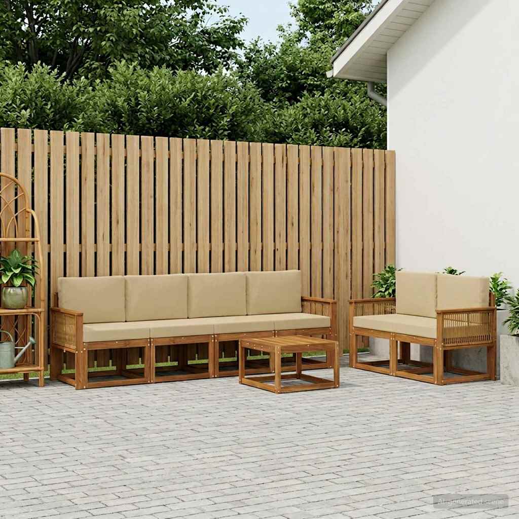 Udendørs sofagruppe 7 pcs Naturlig og Beige Polyester
