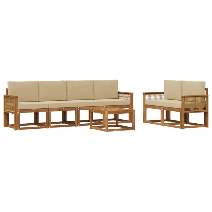 Udendørs sofagruppe 7 pcs Naturlig og Beige Polyester