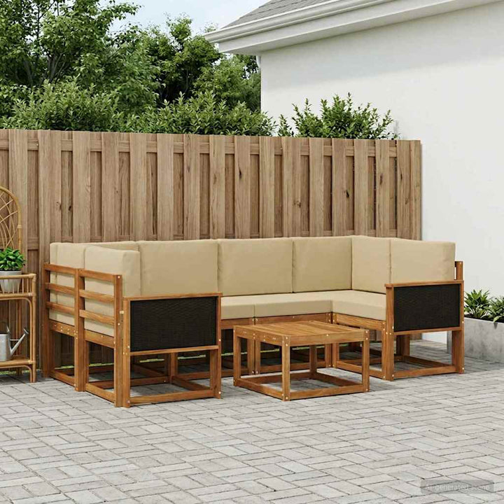 Udendørs sofagruppe med pude 5 pcs Naturfarvet
