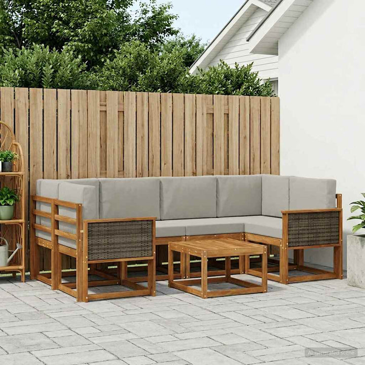 Udendørs sofagruppe med pude 5 pcs Naturfarvet og lysegrå