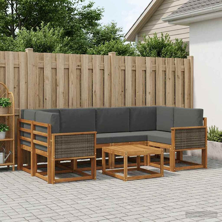 Udendørs sofagruppe med pude 5 pcs Naturlig og Antracit