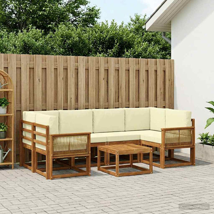 Udendørs sofagruppe 7 pcs Naturlig og Fløde Polyester