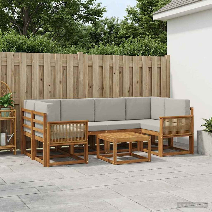 Udendørs sofagruppe 7 pcs Naturfarvet og lysegrå Polyester
