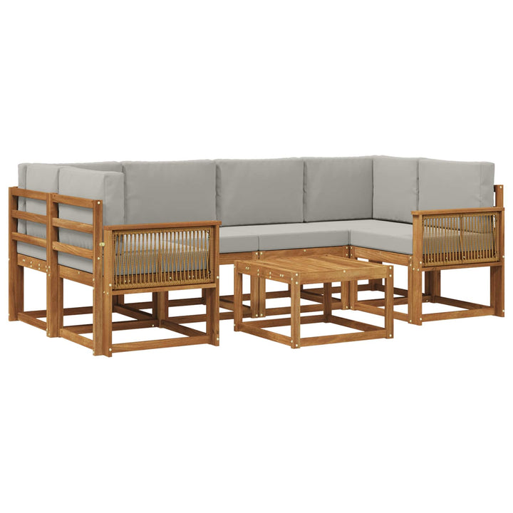 Udendørs sofagruppe 7 pcs Naturfarvet og lysegrå Polyester