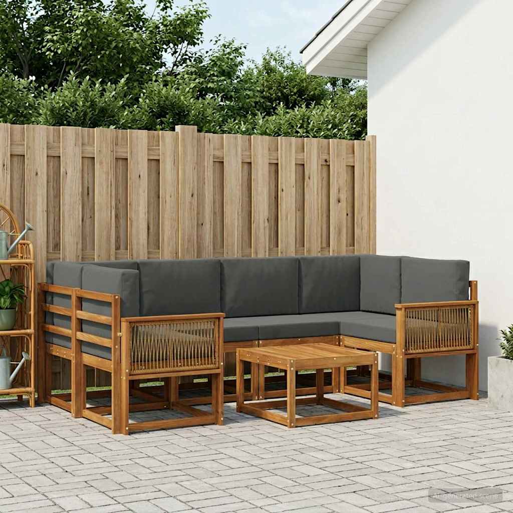Udendørs sofagruppe 7 pcs Naturlig og Antracit Polyester