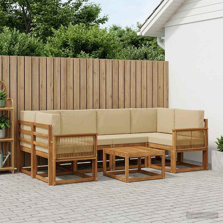 Udendørs sofagruppe med pude 7 pcs Naturlig og Beige Polyester