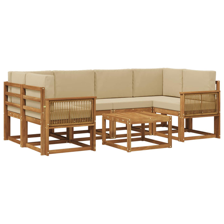 Udendørs sofagruppe med pude 7 pcs Naturlig og Beige Polyester
