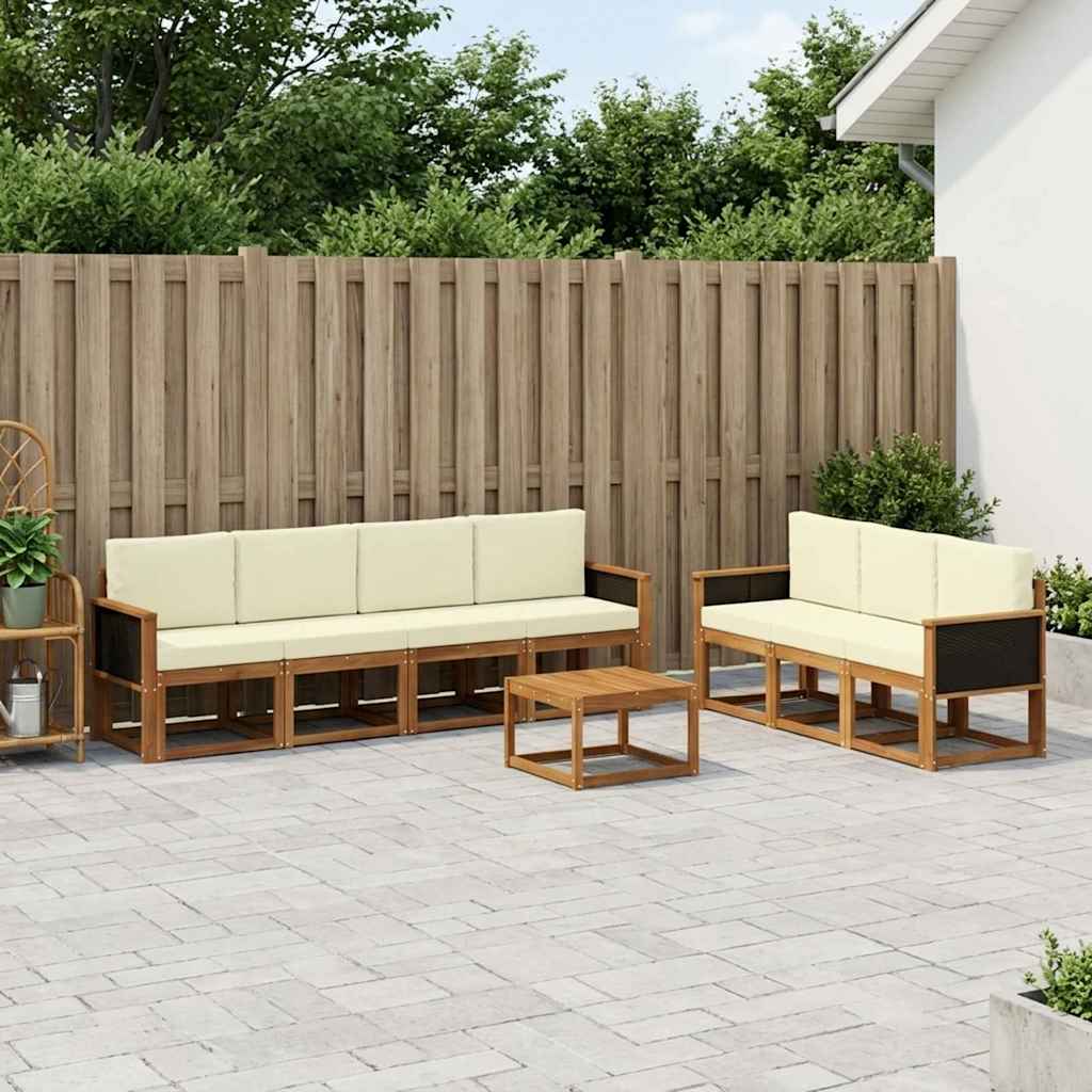 Udendørs sofagruppe med pude 7 pcs Naturlig og Fløde