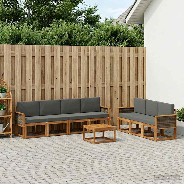 Udendørs sofagruppe med pude 7 pcs Naturlig og Antracit
