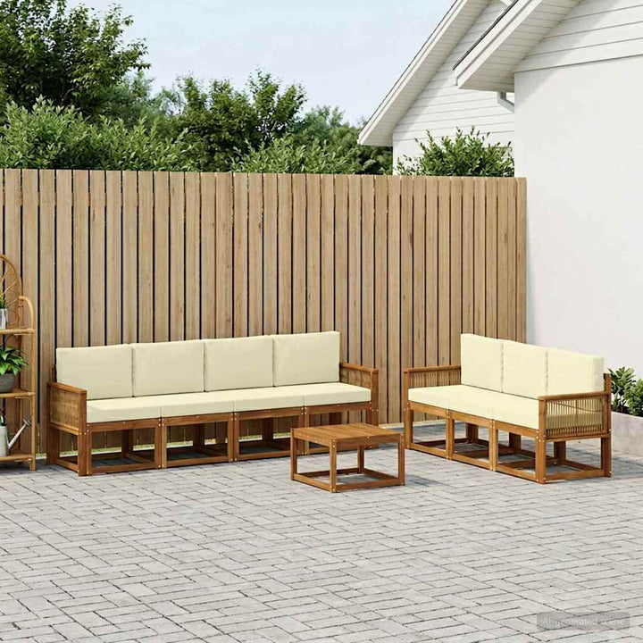 Udendørs sofagruppe 8 pcs Naturlig og Fløde Polyester
