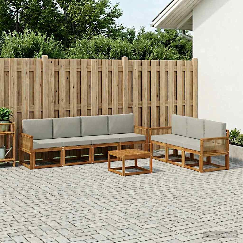 Udendørs sofagruppe 8 pcs Naturfarvet og lysegrå Polyester