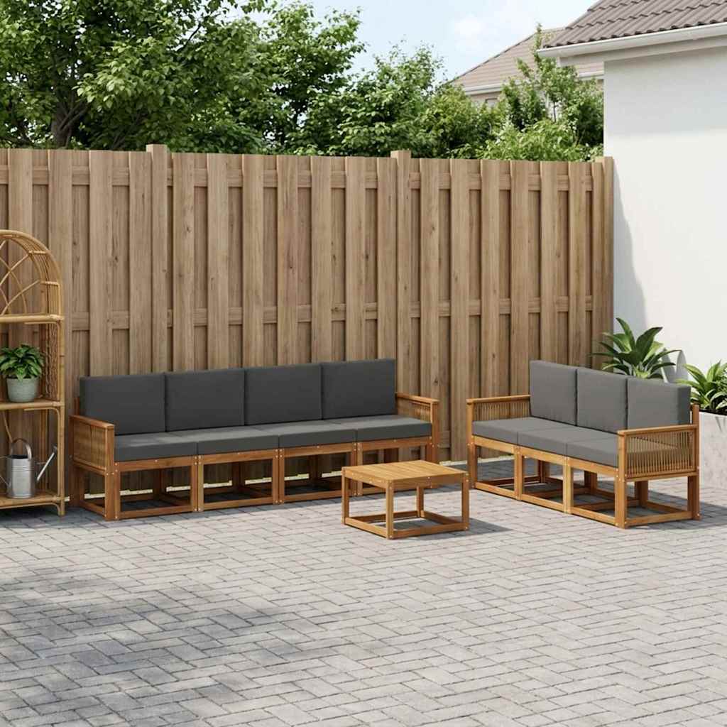 Udendørs sofagruppe 8 pcs Naturlig og Antracit Polyester