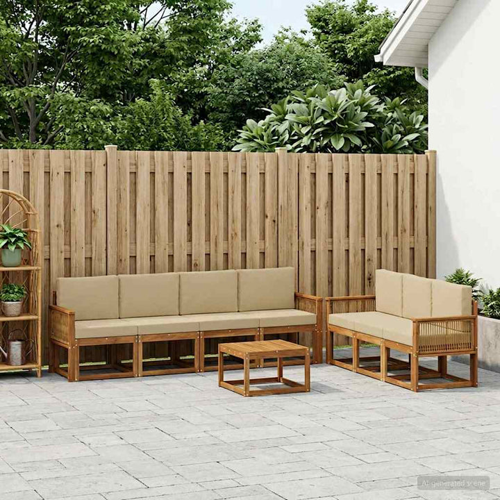 Udendørs sofagruppe 8 pcs Naturlig og Beige Polyester