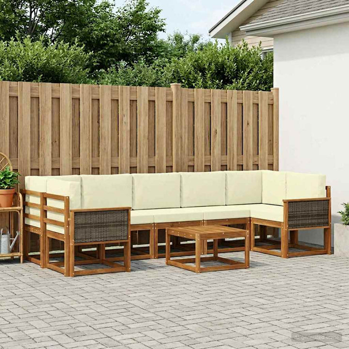 Udendørs sofagruppe med pude 6 pcs Naturlig og Fløde