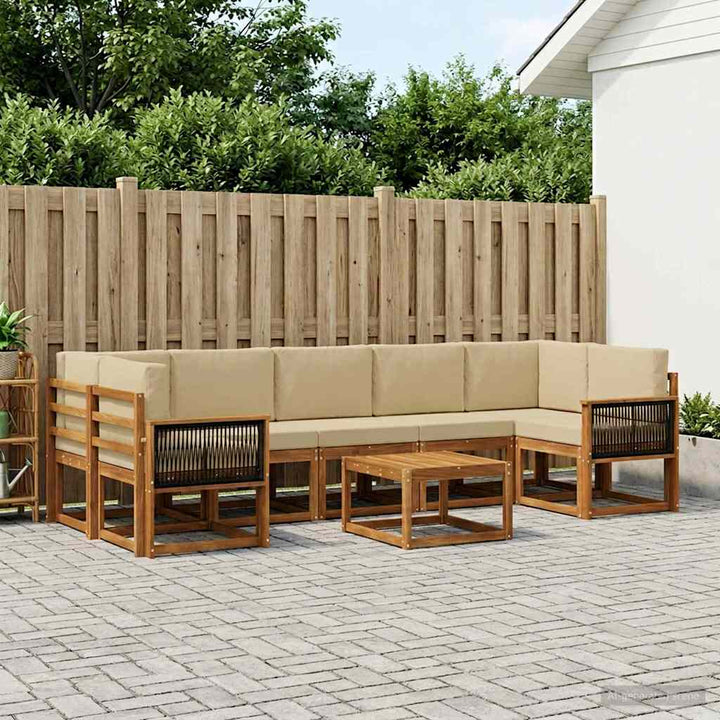 Udendørs sofagruppe med pude 6 pcs Naturfarvet