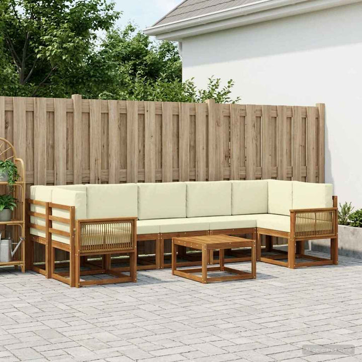 Udendørs sofagruppe 8 pcs Naturlig og Fløde Polyester