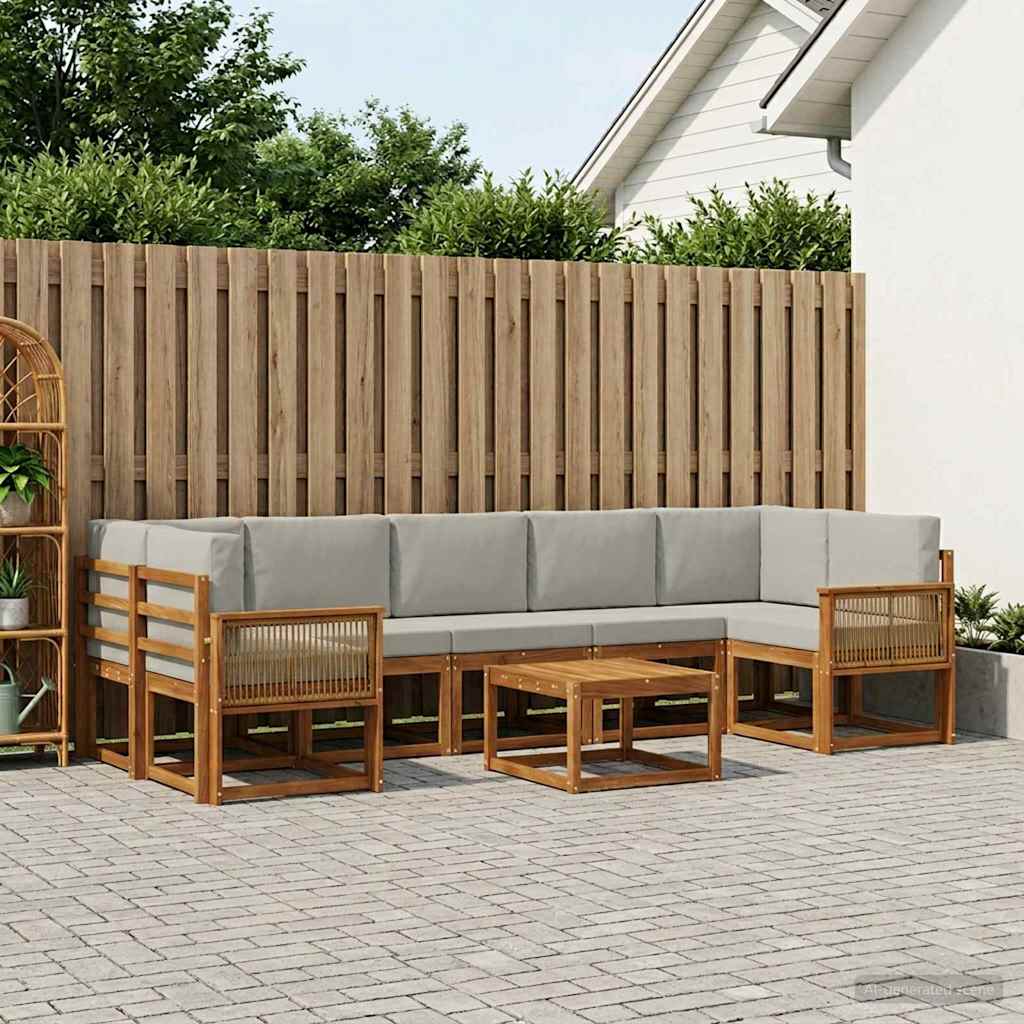 Udendørs sofagruppe 8 pcs Naturfarvet og lysegrå Polyester