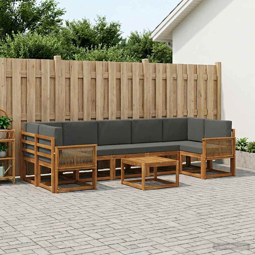 Udendørs sofagruppe 8 pcs Naturlig og Antracit Polyester