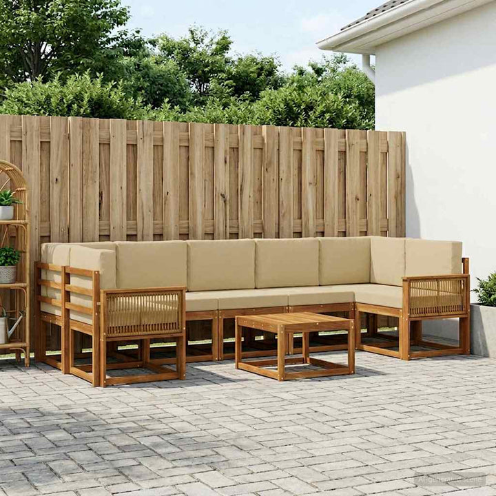 Udendørs sofagruppe 8 pcs Naturlig og Beige Polyester