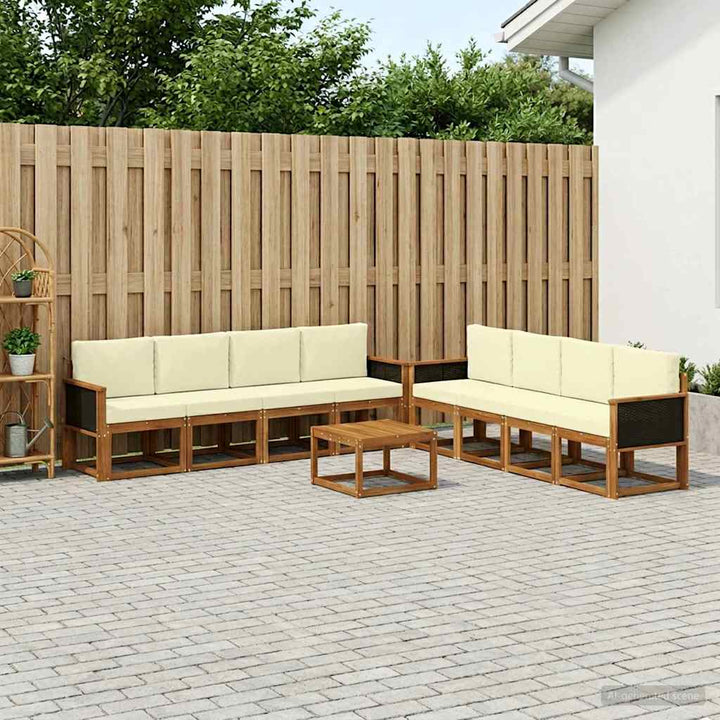 Udendørs sofagruppe med pude 7 pcs Naturlig og Fløde