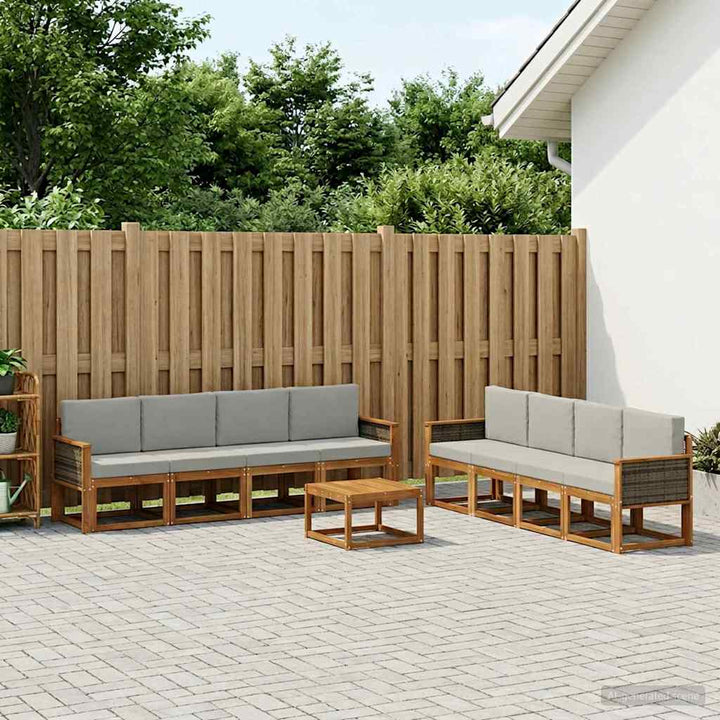 Udendørs sofagruppe med pude 7 pcs Naturfarvet og lysegrå