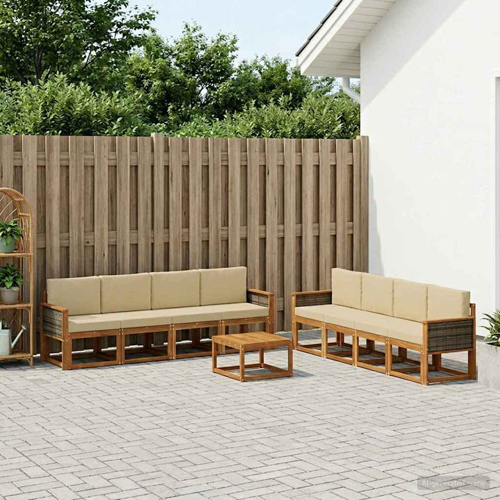 Udendørs sofagruppe med pude 7 pcs Naturfarvet